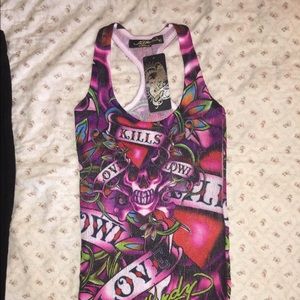 RARE! Y2k VTG Christian Audigier “Love Kills Slowly” Racerback S